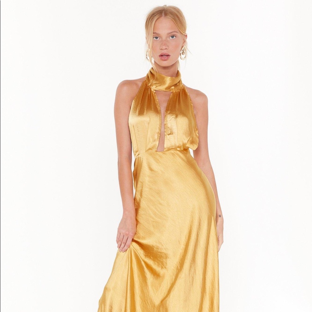 Nasty Gal Big Entrance Gold Maxi Dress size 10